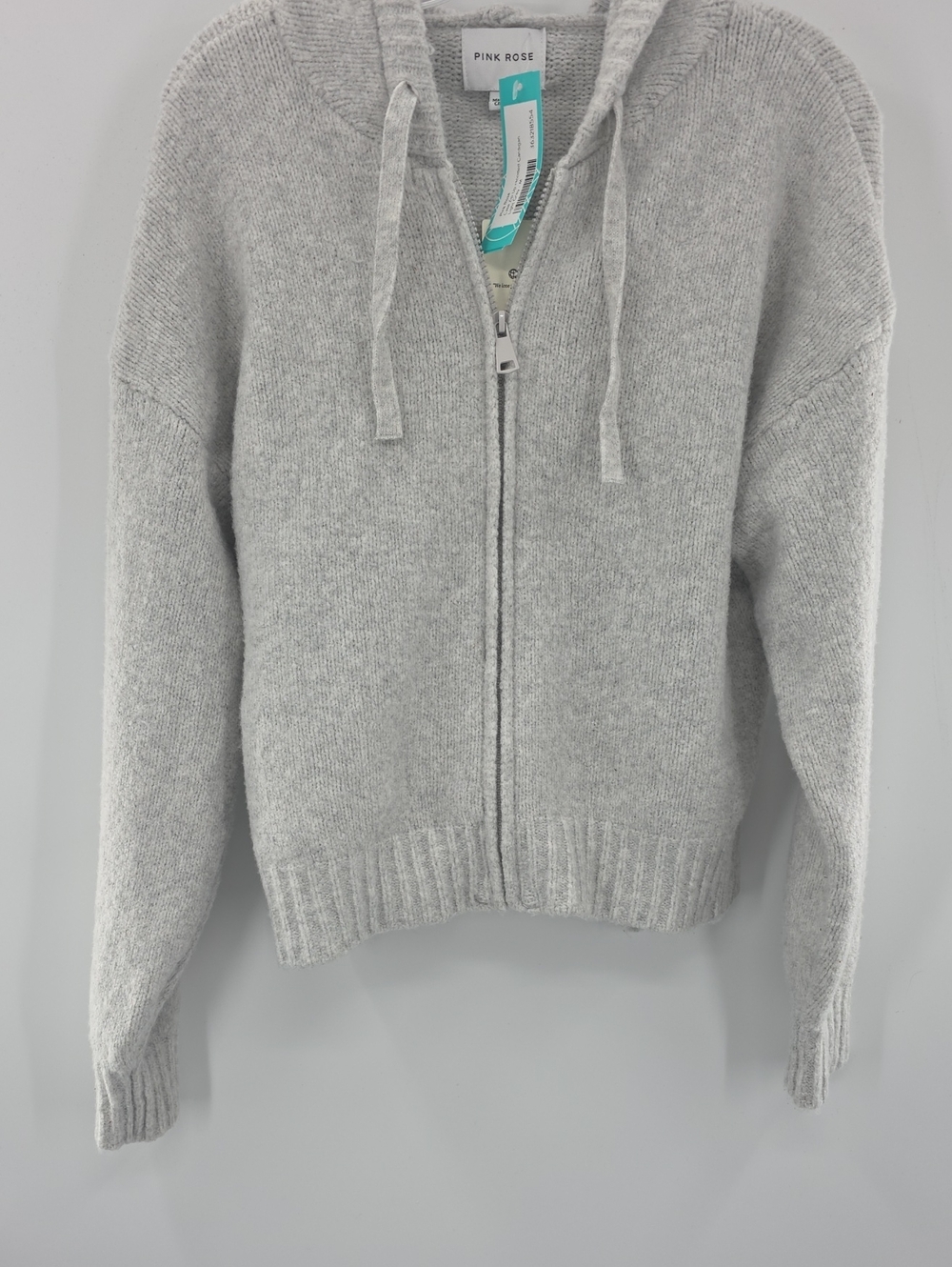 Pink Rose Light Gray Hooded Zip Cardigan